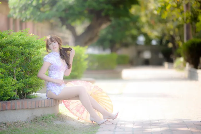 [Mzsock] NO.040 Listening Cheongsam, stockings, high heels and beautiful legs, outdoor shot street photography#[87P]-31